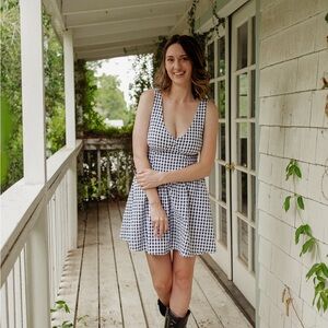 No Boundaries Black & White Gingham Smocked Mini Dress